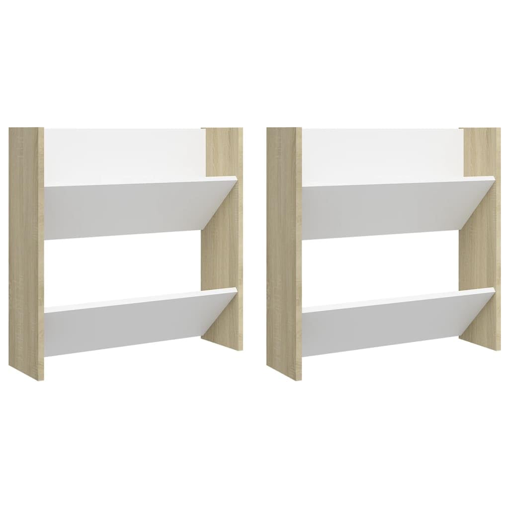 vidaXL Wall Shoe Cabinets 2 pcs White&Sonoma Oak 23.6&quot;x7.1&quot;x23.6&quot; Engineered Wood