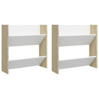 vidaXL Wall Shoe Cabinets 2 pcs White&Sonoma Oak 23.6"x7.1"x23.6" Engineered Wood