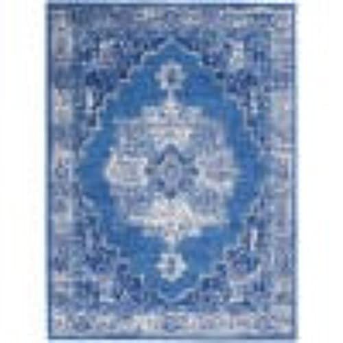 HomeRoots 100% Polypropylene 6’ x 9’ Navy Blue and Ivory Persian Medallion Area Rug