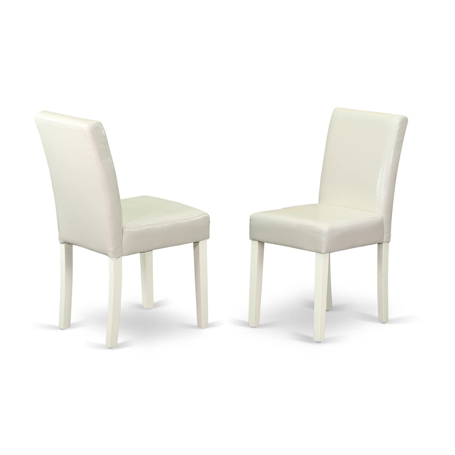 East West Furniture 1NDAB5-LWH-64 5 Piece Dinette Set for 4 Includes a Rectangle Room Table with Dropleaf and 4 White Faux Leather Parson Dining Chairs, 30x48 Inch
