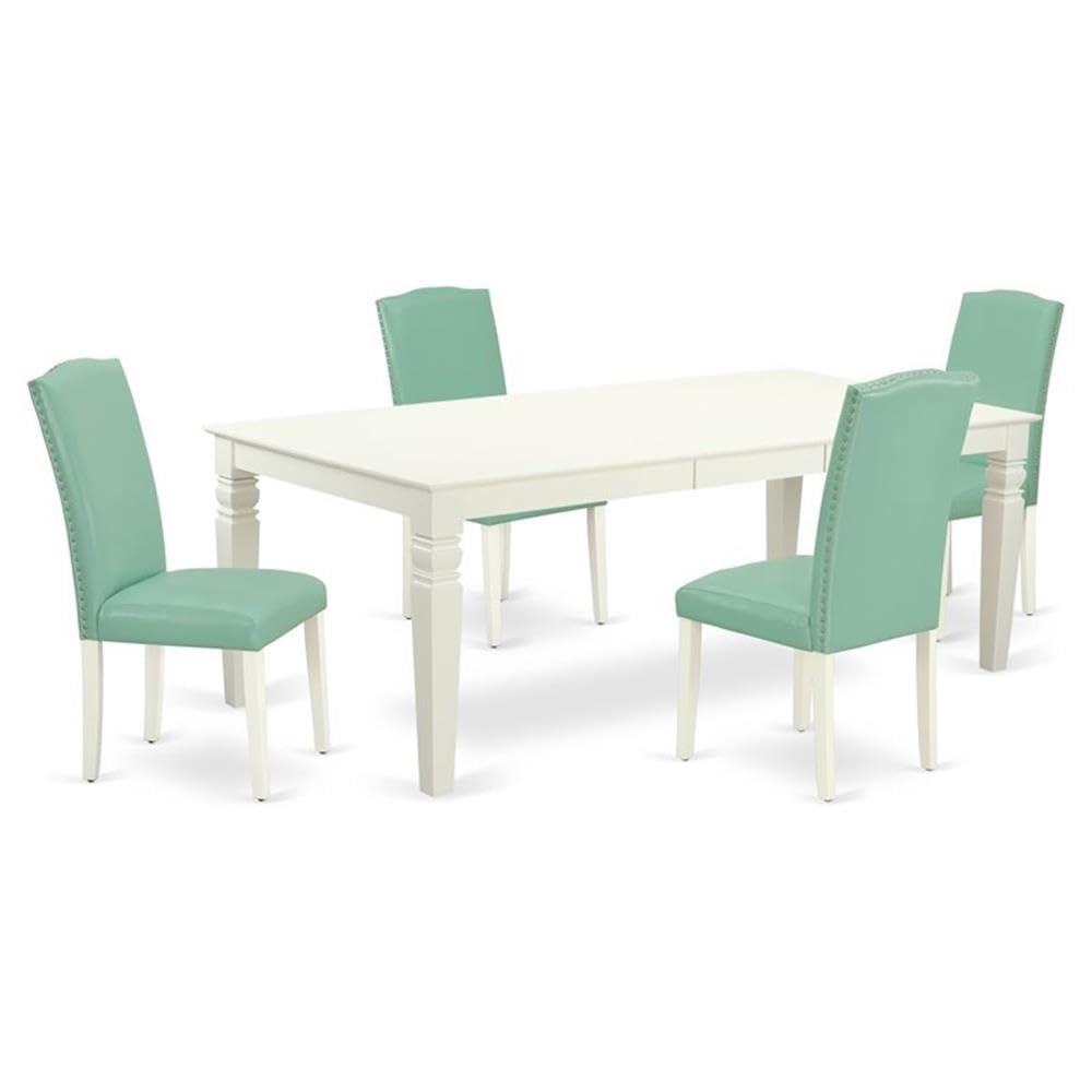 East West Furniture Lgen5-Lwh-57 5 Piece Dining Room Table Set Includes A Rectangle Kitchen Table With Butterfly Leaf And 4 Pond Faux Leather Parson Dining Chairs, 42X84 Inch, Linen White