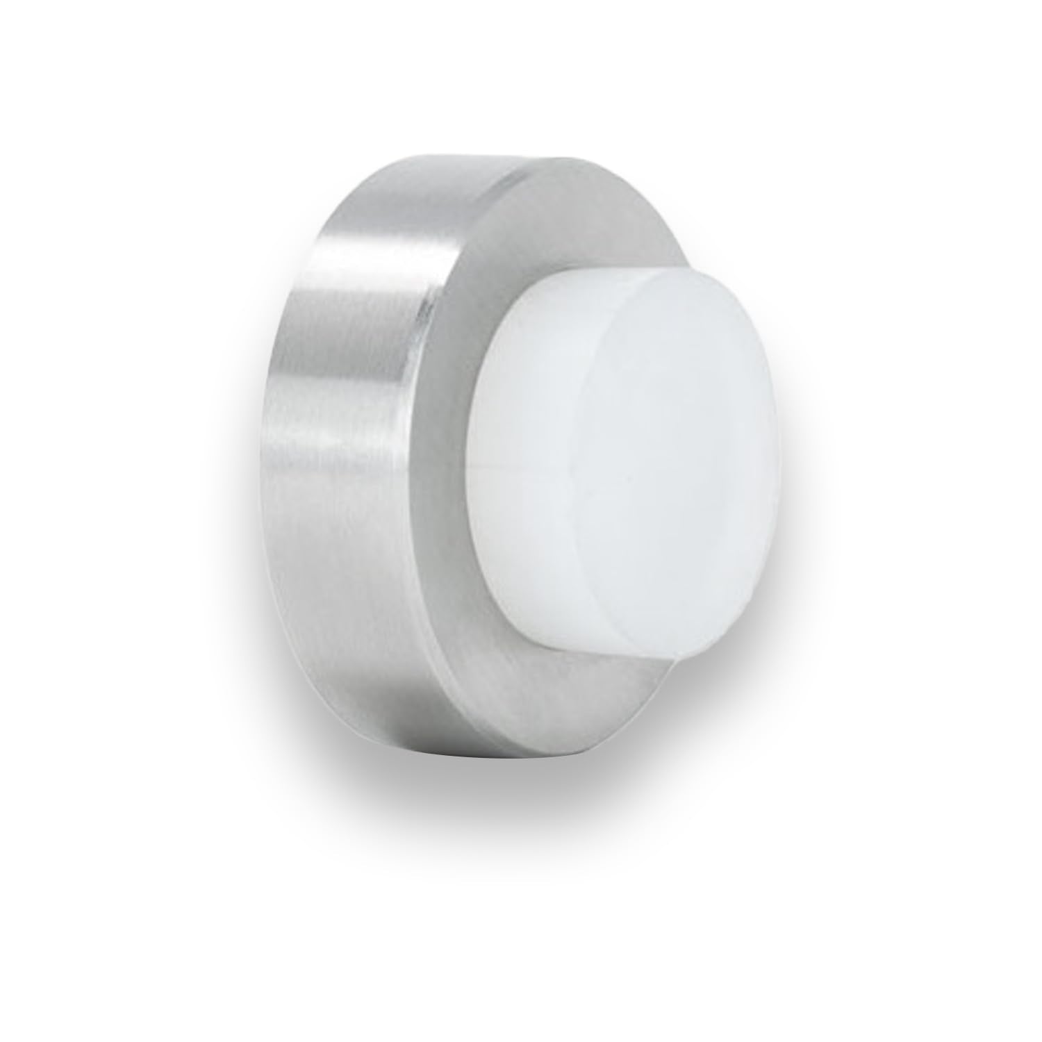 Evi | Wall Mounted Doorstop | 0.7' X 1.37' | Natural Silicone White Rubber | Adhesive Or Screw Installation | Stainless Steel
