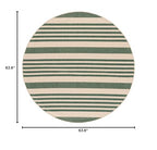Safavieh Courtyard Collection Area Rug - 5'3'' Round, Beige & Dark Green, Stripe Design, Non-Shedding & Easy Care, Indoor/Outdoo