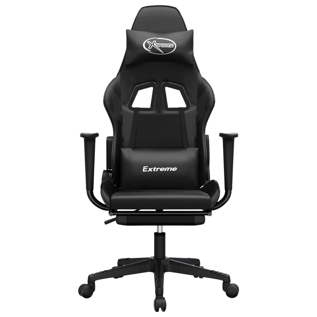vidaXL Black Faux Leather Gaming Chair Featuring a Footrest, Adjustable Backrest, and High Mobility with 360 Degree Swivel and Castors