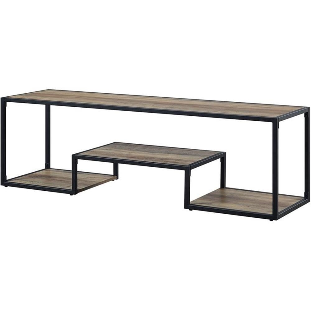 Acme Idella Wooden TV Stand in Rustic Oak and Black Finish