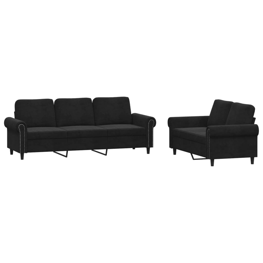 vidaXL 3-Piece Black Velvet Sofa Set