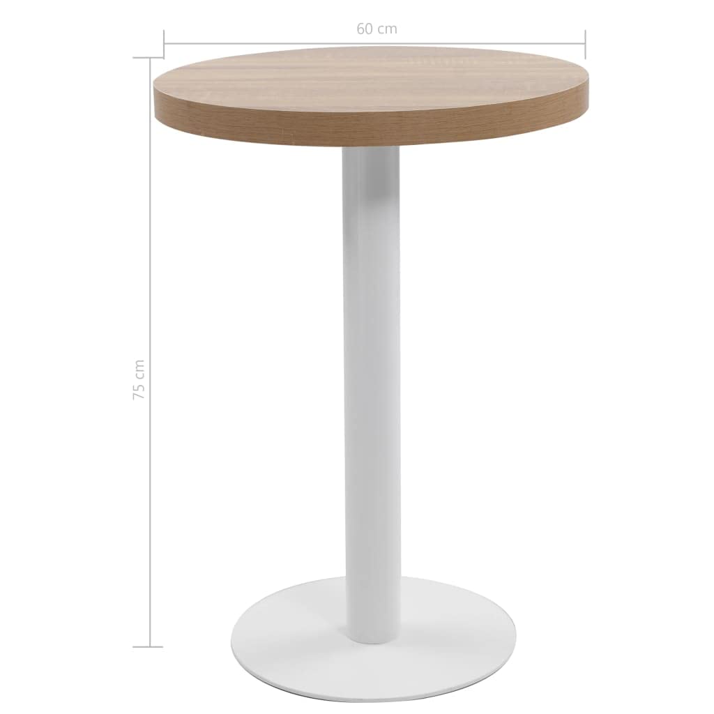 Vidaxl Light Brown Mdf Bistro Table With Steel Base – 23.6" Wood Grain Round Table For Interiors And Commercial Spaces
