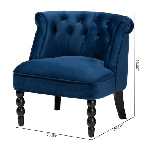 Baxton Studio Flax Classic and Traditional Navy Blue Velvet Fabric and Black Finished Wood Accent Chair