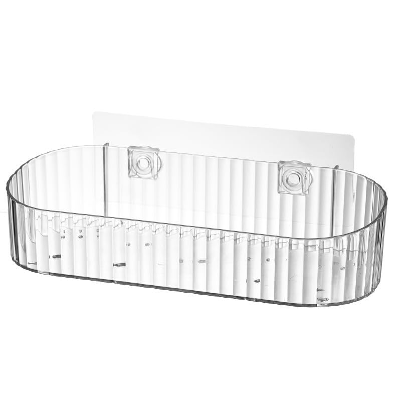 Primechoice Bathroom Corner Shelf, Transparent Acrylic, Wall Mount, Vacuum Suction, No Drill, Modern Style, Pack of 1
