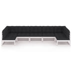 vidaXL Solid Pinewood Patio Lounge Set 7 Piece with Cushions Outdoor Garden Terrace Yard Furniture Wooden Lounge Sofa Set Seat Seating White