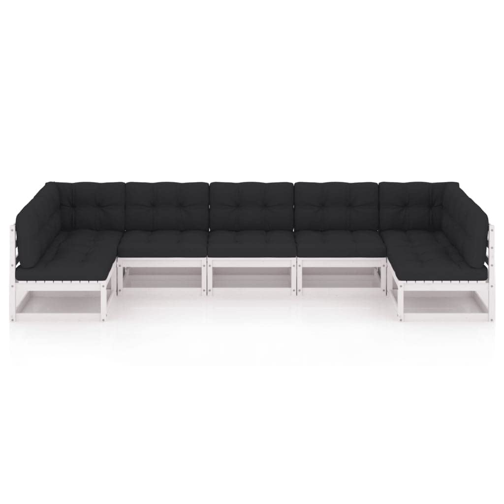 vidaXL Solid Pinewood Patio Lounge Set 7 Piece with Cushions Outdoor Garden Terrace Yard Furniture Wooden Lounge Sofa Set Seat Seating White