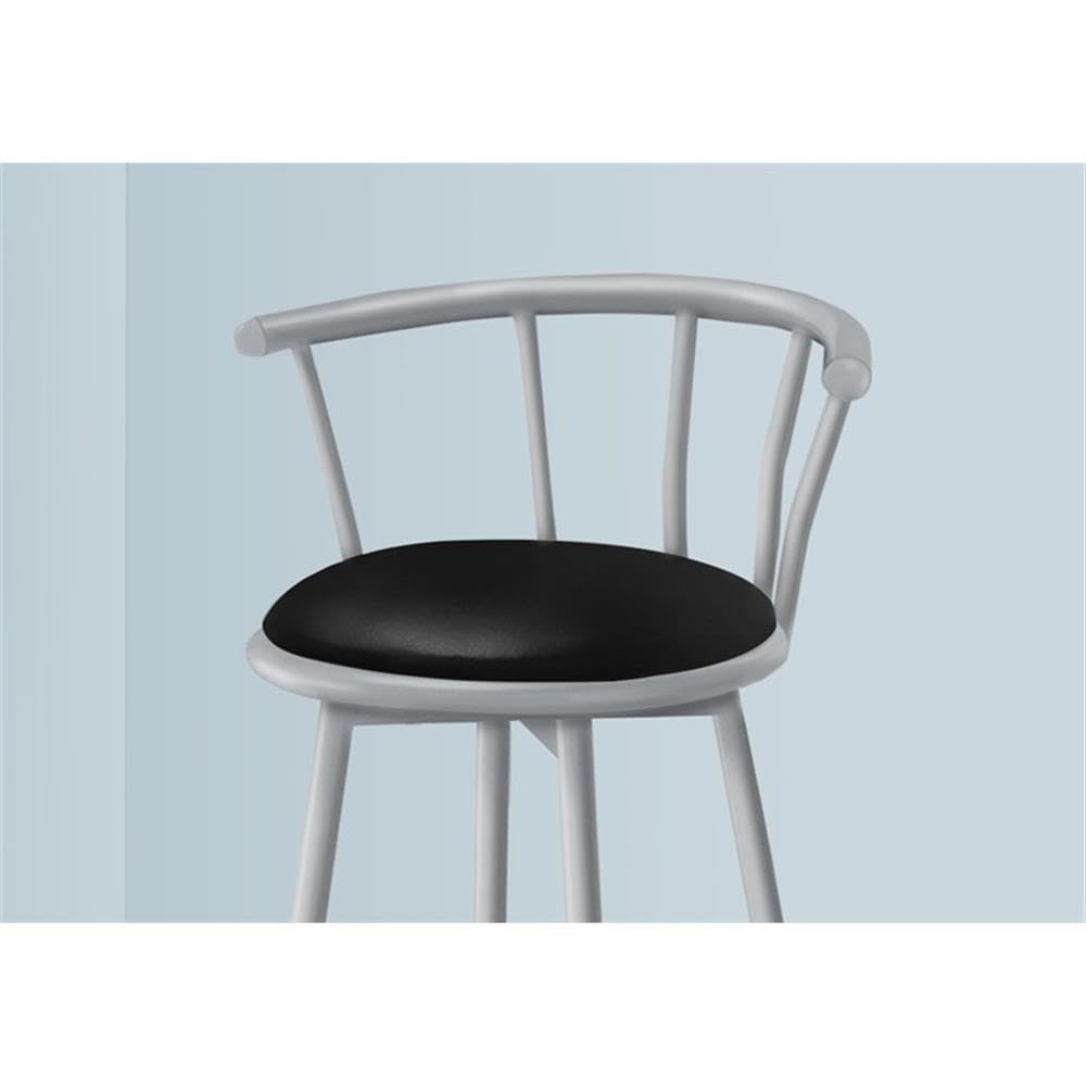 Monarch Specialties I 2399 Bar Stool, Set of 2, Swivel, Bar Height, Grey Metal, Black Leather Look, Contemporary, Modern