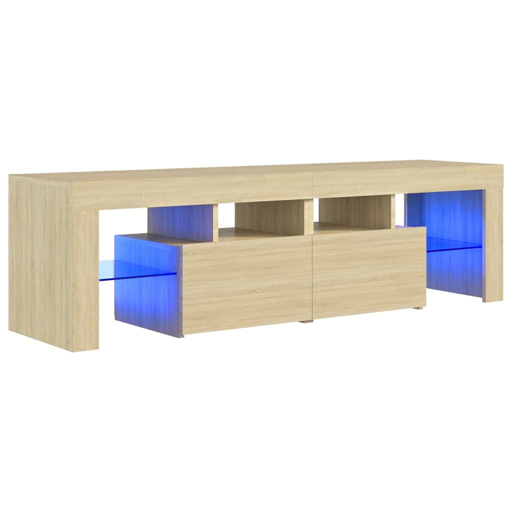 vidaXL TV Cabinet with LED Lights Sonoma Oak 55.1&quot;x13.8&quot;x15.7&quot;