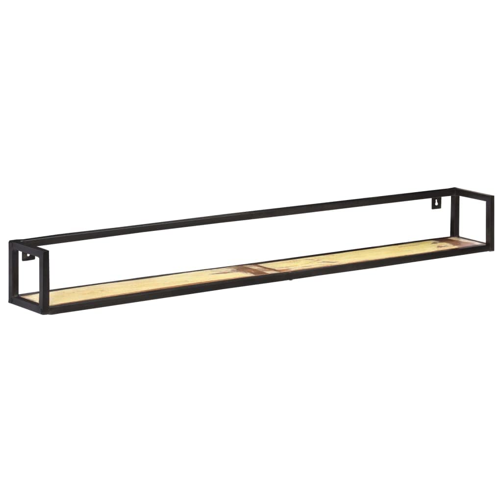 vidaXL Industrial-Style Wall Shelves in Solid Reclaimed Wood and Black Powder-Coated Iron, 2 pcs, 63&quot;
