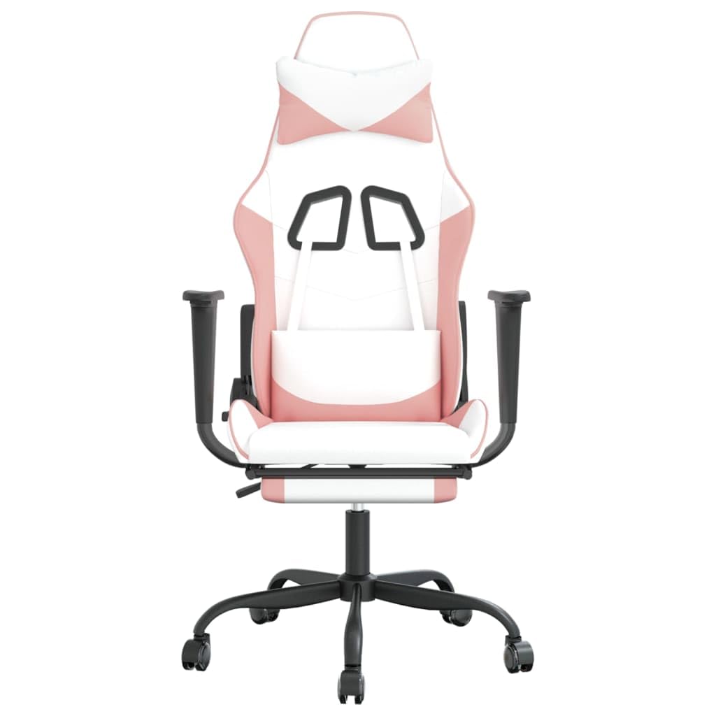 vidaXL Gaming Chair - Adjustable Faux Leather Seat with Footrest, Comfortable Foam Filling, White and Pink Gaming Chair, Modern Design, Home Office Gaming Furniture