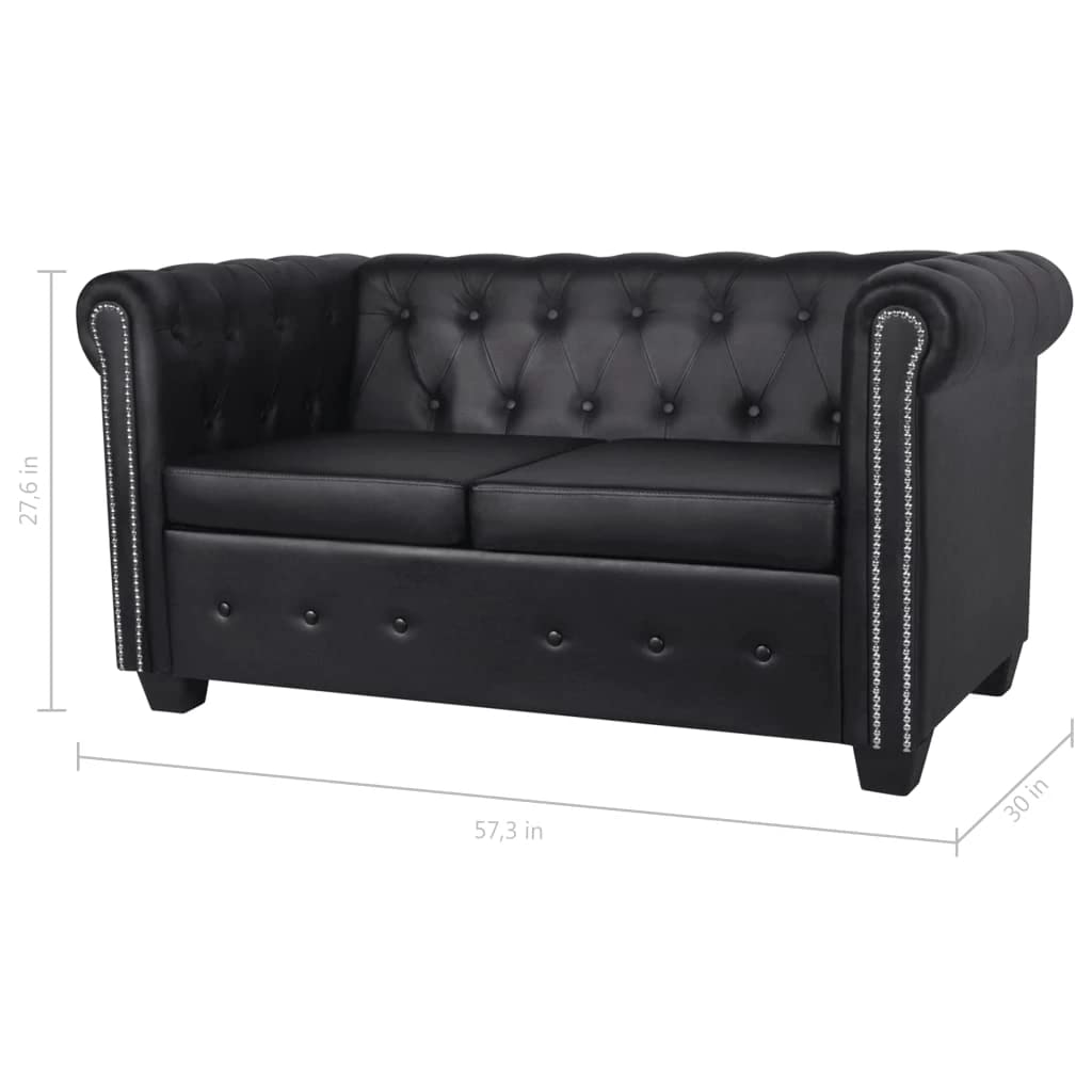 Vidaxl Sofa, Settee Couch Sofa With Tufted Arms, Chesterfield Loveseat For Home Living Room Bedroom Office, Artificial Leather Black