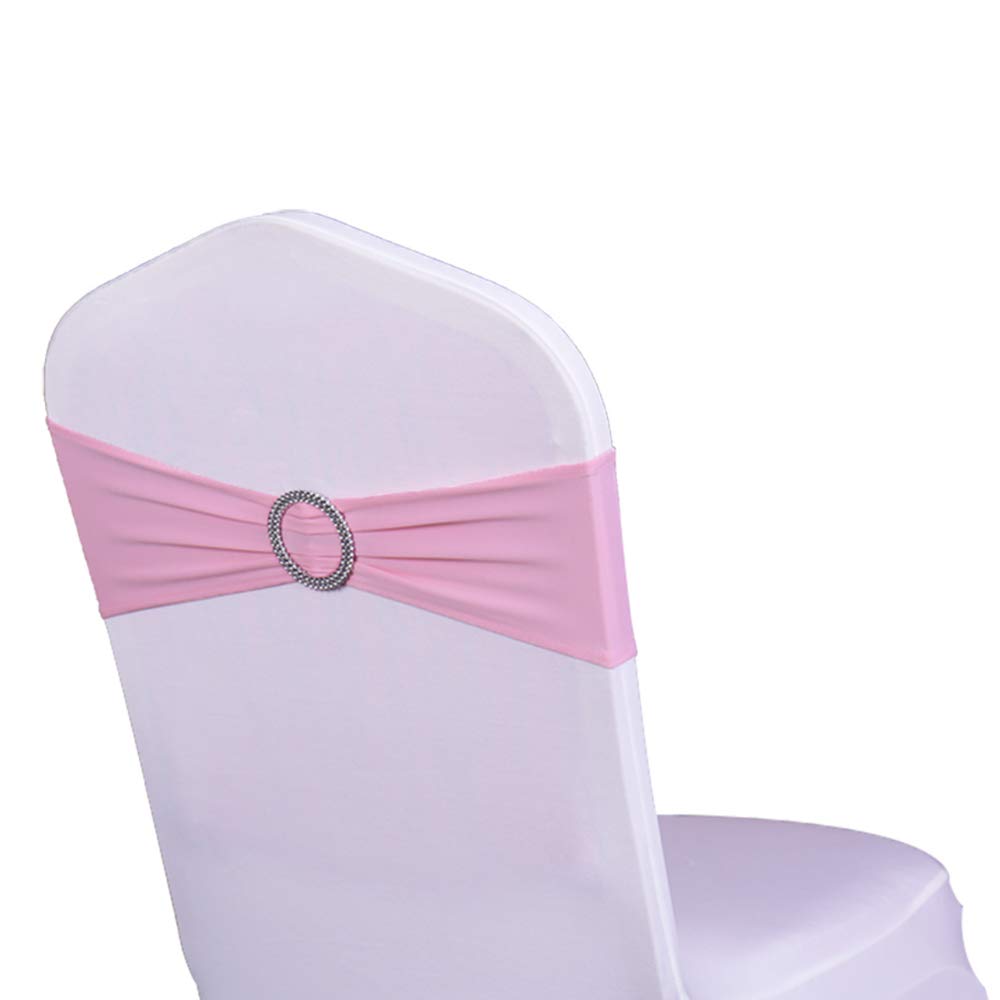 Wensinl Pack Of 50 Spandex Chair Sashes Bows Elastic Chair Bands With Buckle Slider Sashes Bows For Wedding Decorations Without White Covers (Pink)