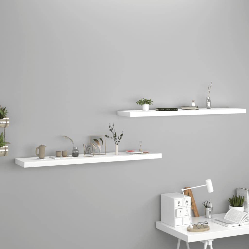 vidaXL Floating Wall Shelves - Set of 2 - White - Invisible Mounting System - Honeycomb MDF and Metal Construction - Stylish Display Ledge - Modern Decorative Utility Storage - 47.2&quot;x9.3&quot;x1.5&quot;