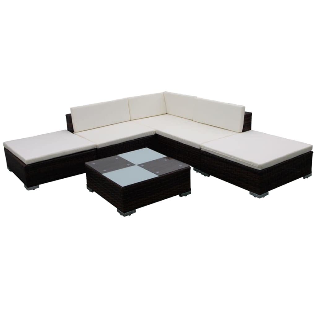 6 Piece Garden Lounge Set with Cushions Poly Rattan Brown