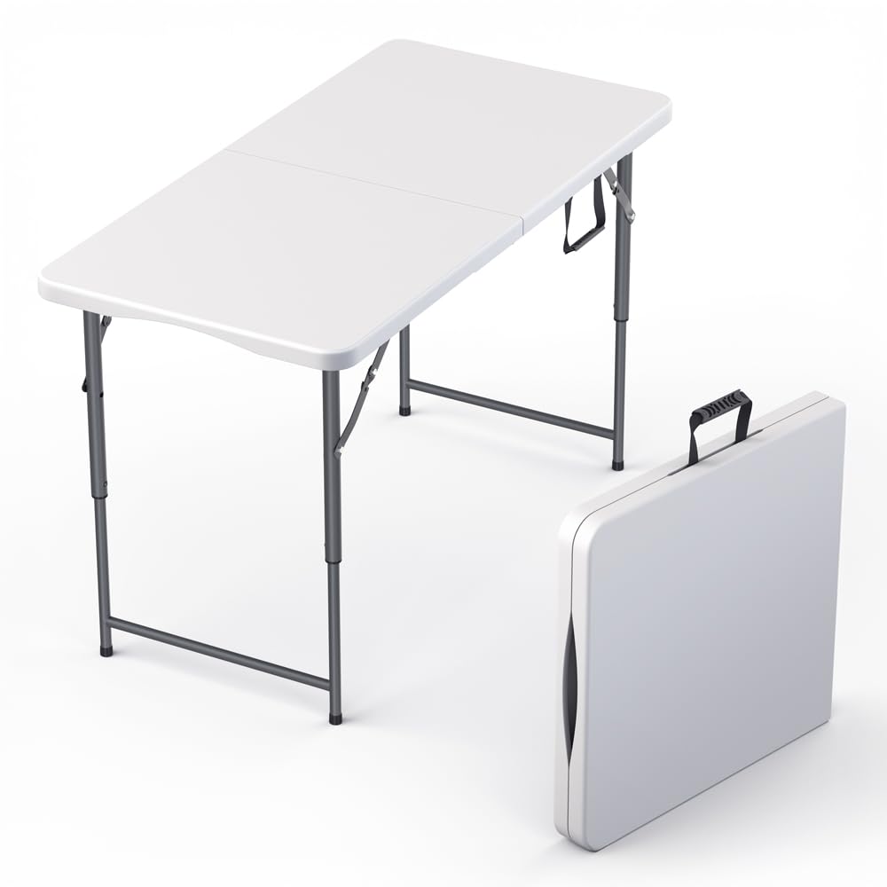 10 Pack of 4 Feet Foldable Table with Built in Handle & Steel Legs | Heavy Duty Portable | Perfect for Party, Dining, Wedding, E