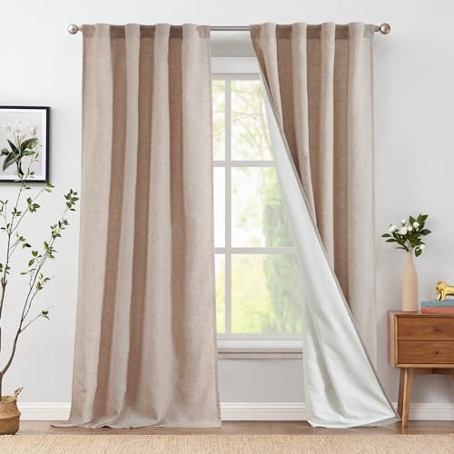 Jinchan Linen Blend Taupe Curtains 108 Inch Long For Living Room Farmhouse Rod Pocket Back Tab Light Filtering Window Drapes With Lined For Bedroom Taupe 2 Panels