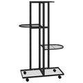 vidaXL Black Iron 4-Floor Flower Stand with Wheels - Compact Corner Plant Shelf for Indoor and Outdoor Display and Storage