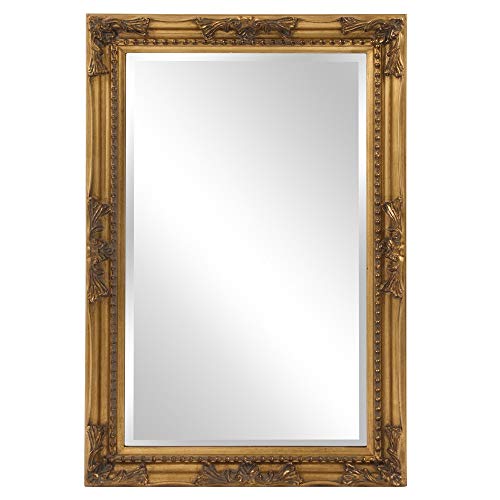 HomeRoots Antique Gold Leaf Rectangular Antique Gold Finish Wood Frame Mirror