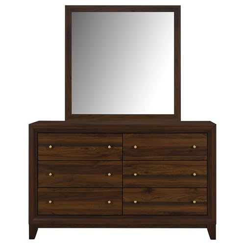 Coaster Home Furnishings Welsley Transitional 59-inch 6-Drawer Bedroom Dresser with Mirror Bedroom Clothing Storage Cabinet Wide Chest of Drawers Organizer Unit Walnut 223443M