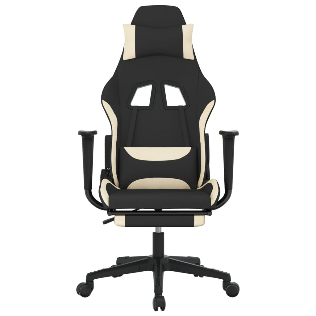 vidaXL Massage Gaming Chair with Built-in Massage Functionality, Adjustable Seat & Backrest, Reclining Feature with Footrest, Suitable for Gaming and Office Use, Black and Cream Fabric