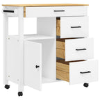vidaXL Solid Pine Wood Kitchen Trolley - White/Honey Wax, Rolling Storage Cart with Drawers, Cabinet, and Wheels for Home Organization