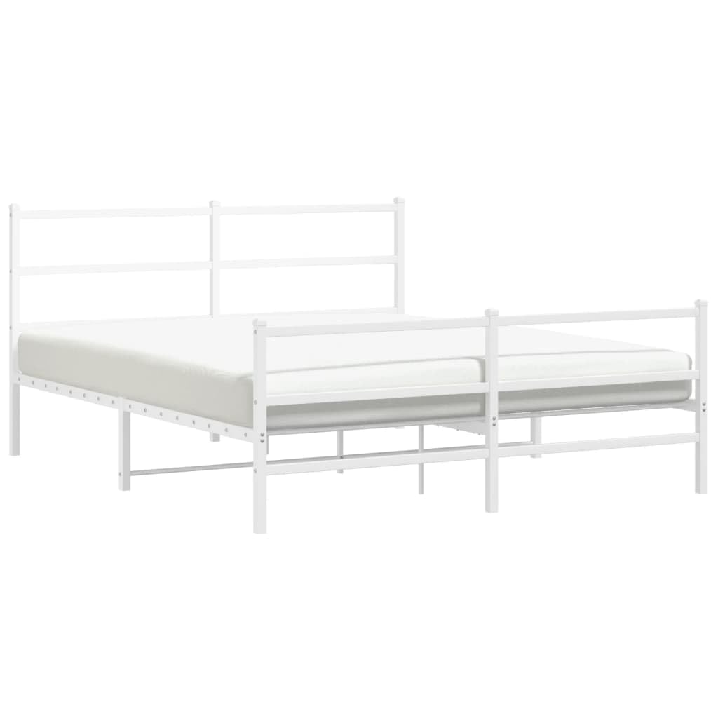 vidaXL White Metal Bed Frame with Headboard/Footboard - Steel Double Bed for Bedroom/Guest Room, 59.1x78.7 Mattress Size