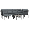 vidaXL Patio Lounge Set 7 Piece, Outdoor Patio Furniture with Coffee Table, Conversation Set with Footstool, Modern Style, Black and Gray Poly Rattan
