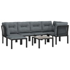 vidaXL Patio Lounge Set 7 Piece, Outdoor Patio Furniture with Coffee Table, Conversation Set with Footstool, Modern Style, Black and Gray Poly Rattan