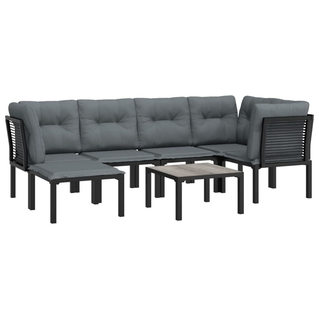 vidaXL Patio Lounge Set 7 Piece, Outdoor Patio Furniture with Coffee Table, Conversation Set with Footstool, Modern Style, Black and Gray Poly Rattan