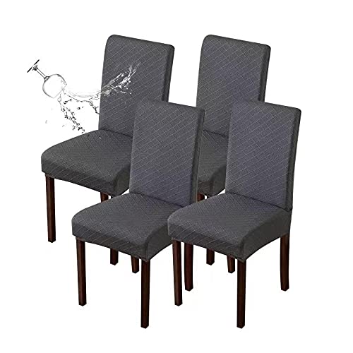 Genina Waterproof Chair Covers for Dining Room Dining Chair Covers Kitchen Parsons Chair Covers (Dark Gray, 4 PCS)