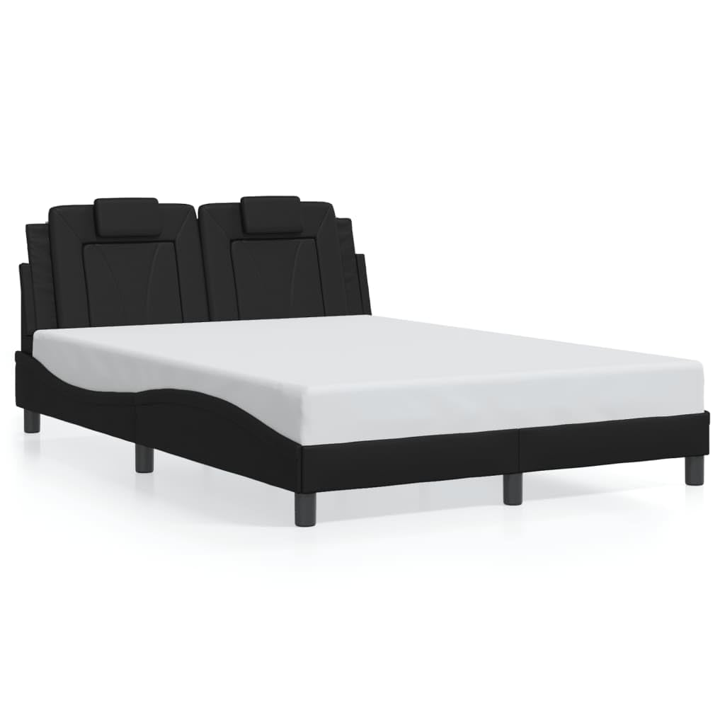 vidaXL Black Faux Leather Bed Frame with LED Lights, Full Size - 53.9x74.8 - Modern Bedroom Furniture