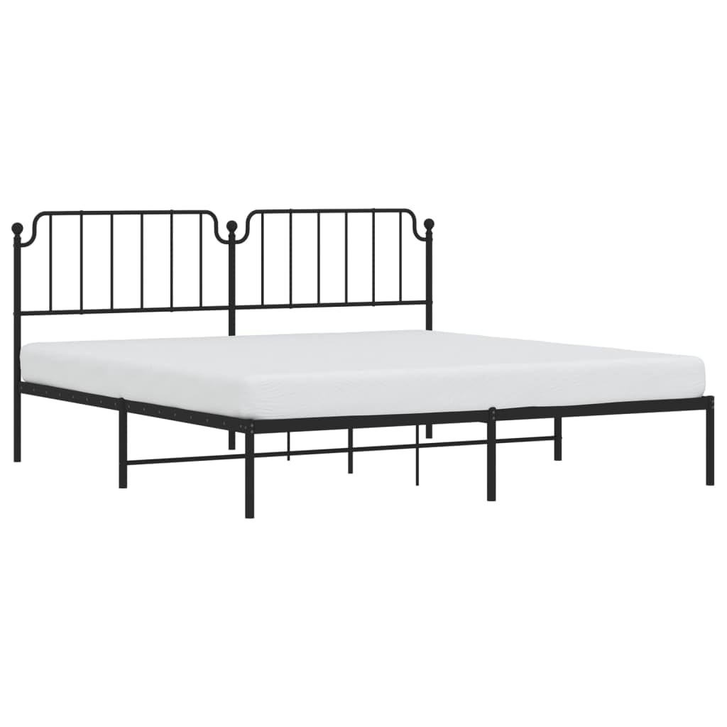 vidaXL King Metal Bed Frame with Headboard and Stable Slats, Under Bed Storage Space, Sturdy Steel Construction and Easy Assembly, Minimalist Style, Black, 12'' High, Without Mattress