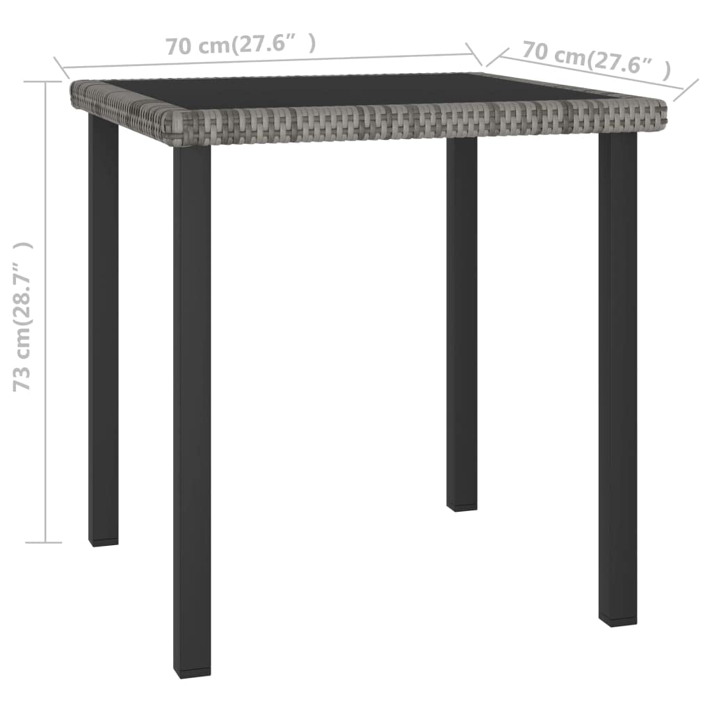 vidaXL Outdoor Patio Dining Table - Compact and Durable - Gray PE Rattan and Powder-Coated Steel Construction with Tempered Glass Top - Modern Style - 27.6"x27.6"x28.7"