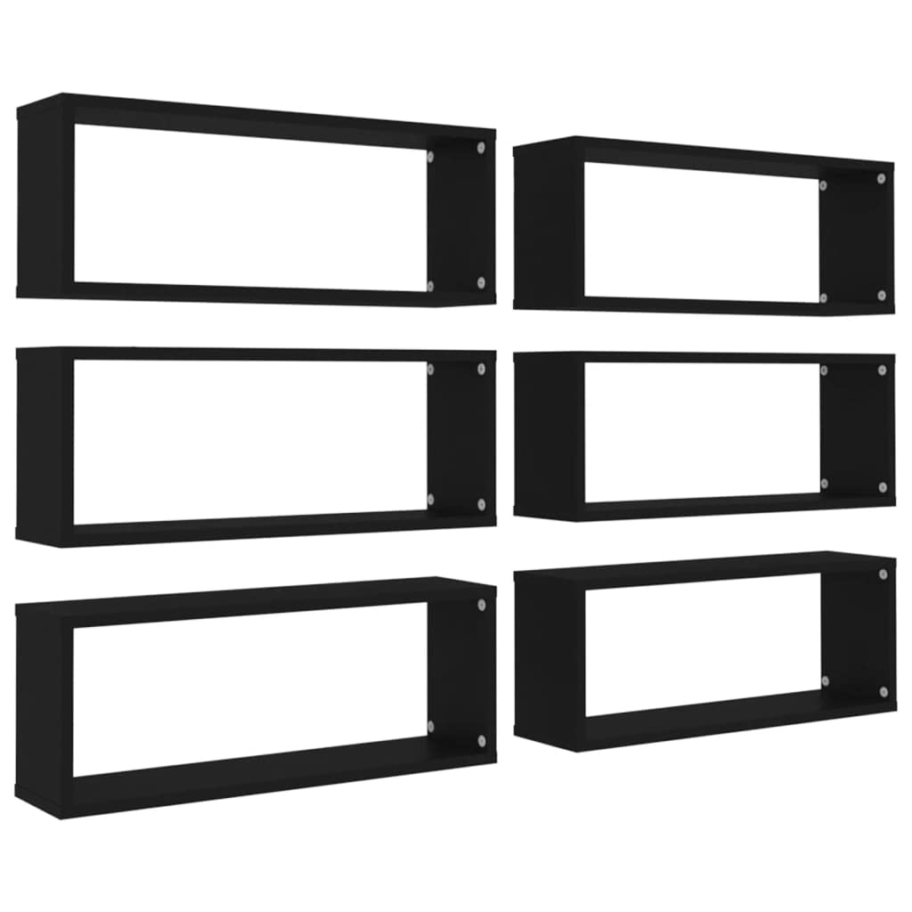 Bussandri Wall Cube Shelf 6 Pcs Black 60X15X23 Cm Engineered Wood