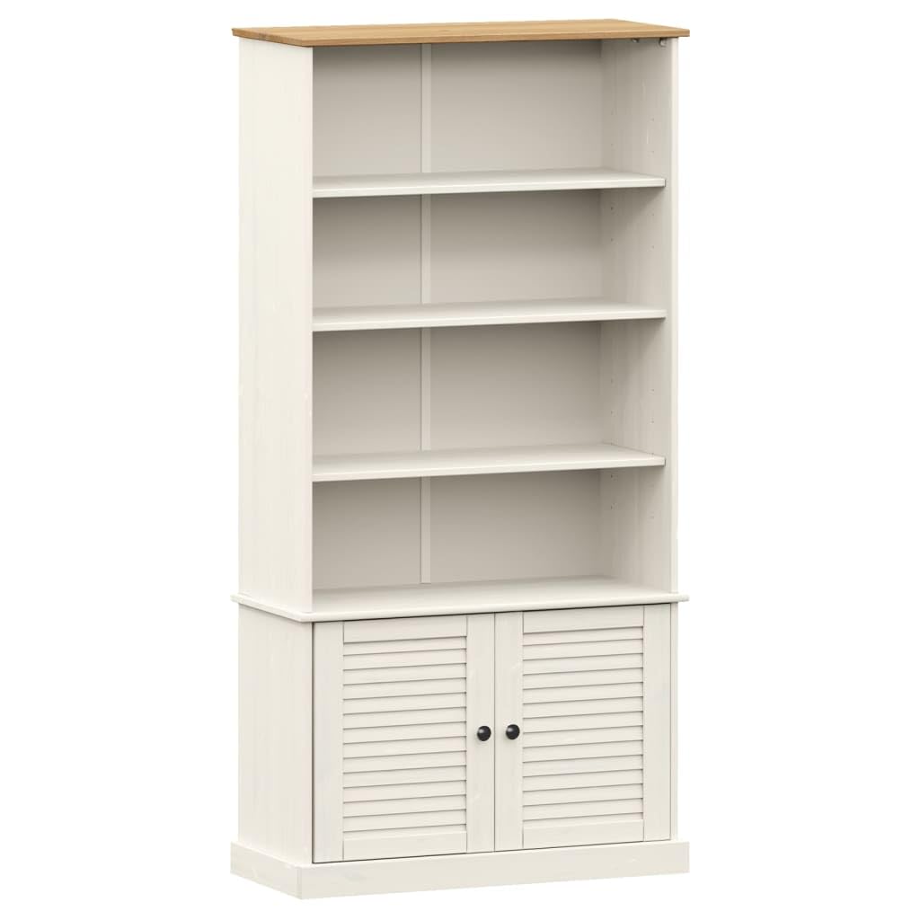 vidaXL VIGO White Solid Pine Wood Bookcase Storage with Doors - Freestanding Bookshelf for Living Room/Bedroom/Home Office