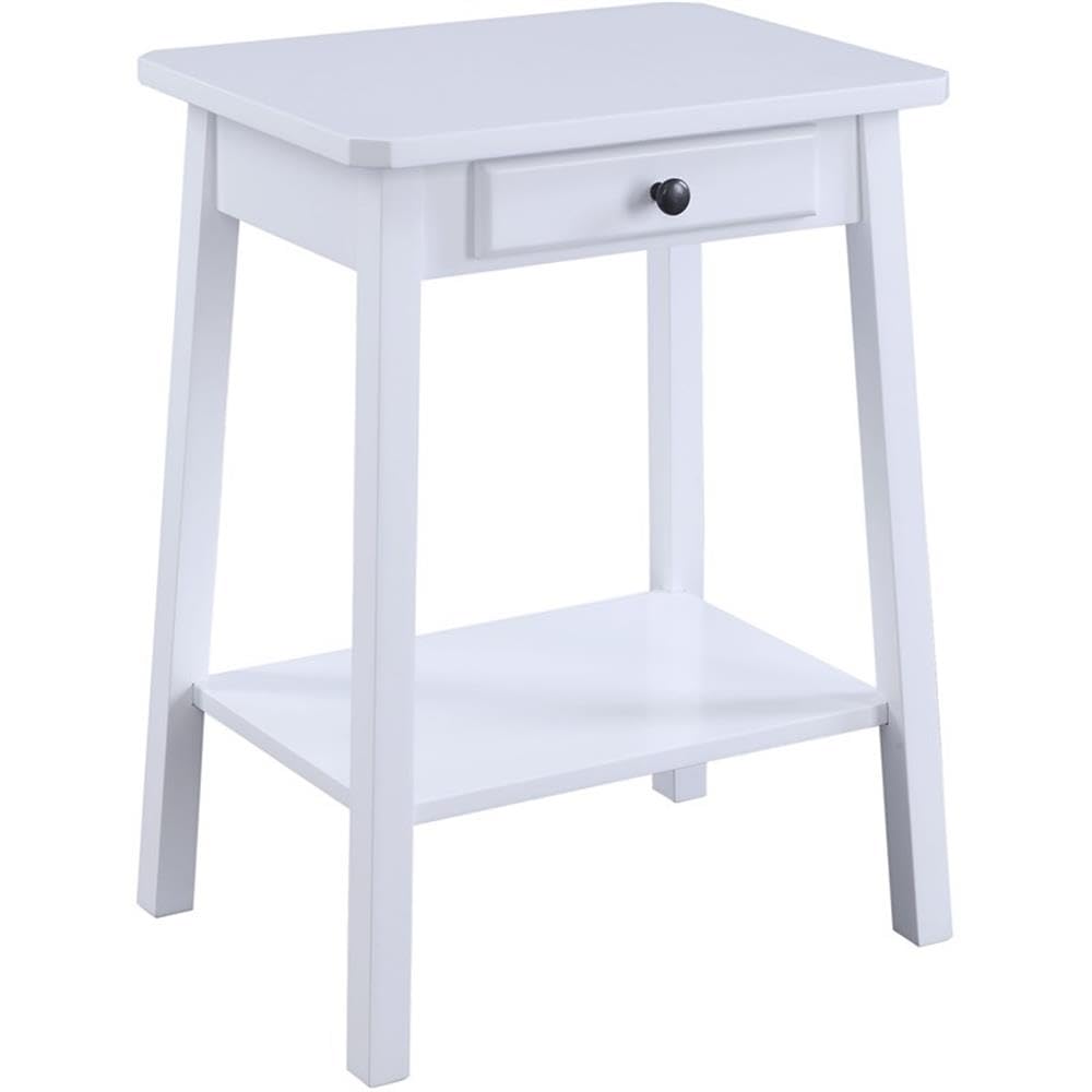 Acme Kaife Wooden Accent Table with Storage Drawer and 1 Tier Shelf in White