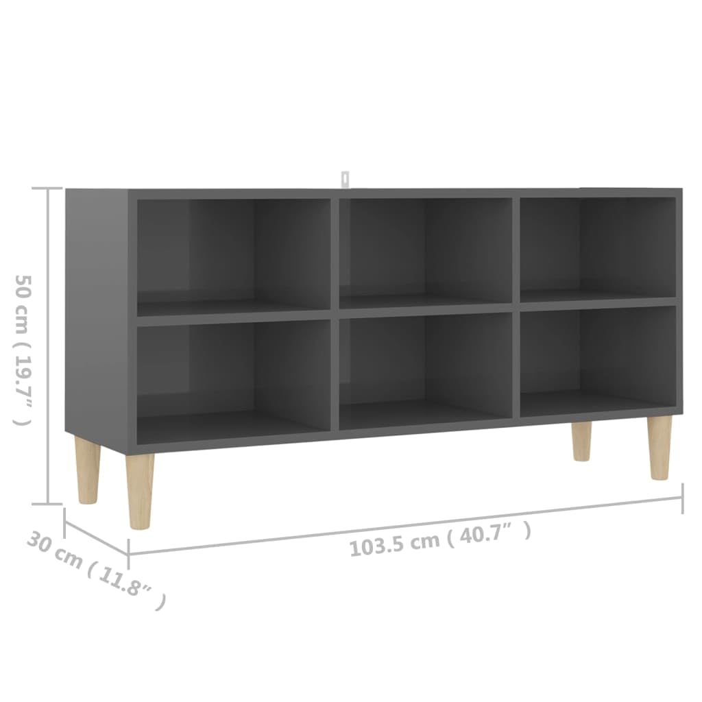 vidaXL TV Stand, TV Unit for Living Room, Sideboard with Solid Wood Legs, Entertainment Center Media Unit Cupboard, Scandinavian, High Gloss Gray