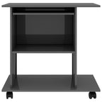 vidaXL Compact Computer Desk - Engineered Wood, Space-Saving High Gloss Gray, Designed for Laptop and Desktop with Sliding Keyboard Tray, CPU Shelf, 2 Extra Shelves, Easy Mobility with Pre-Install...