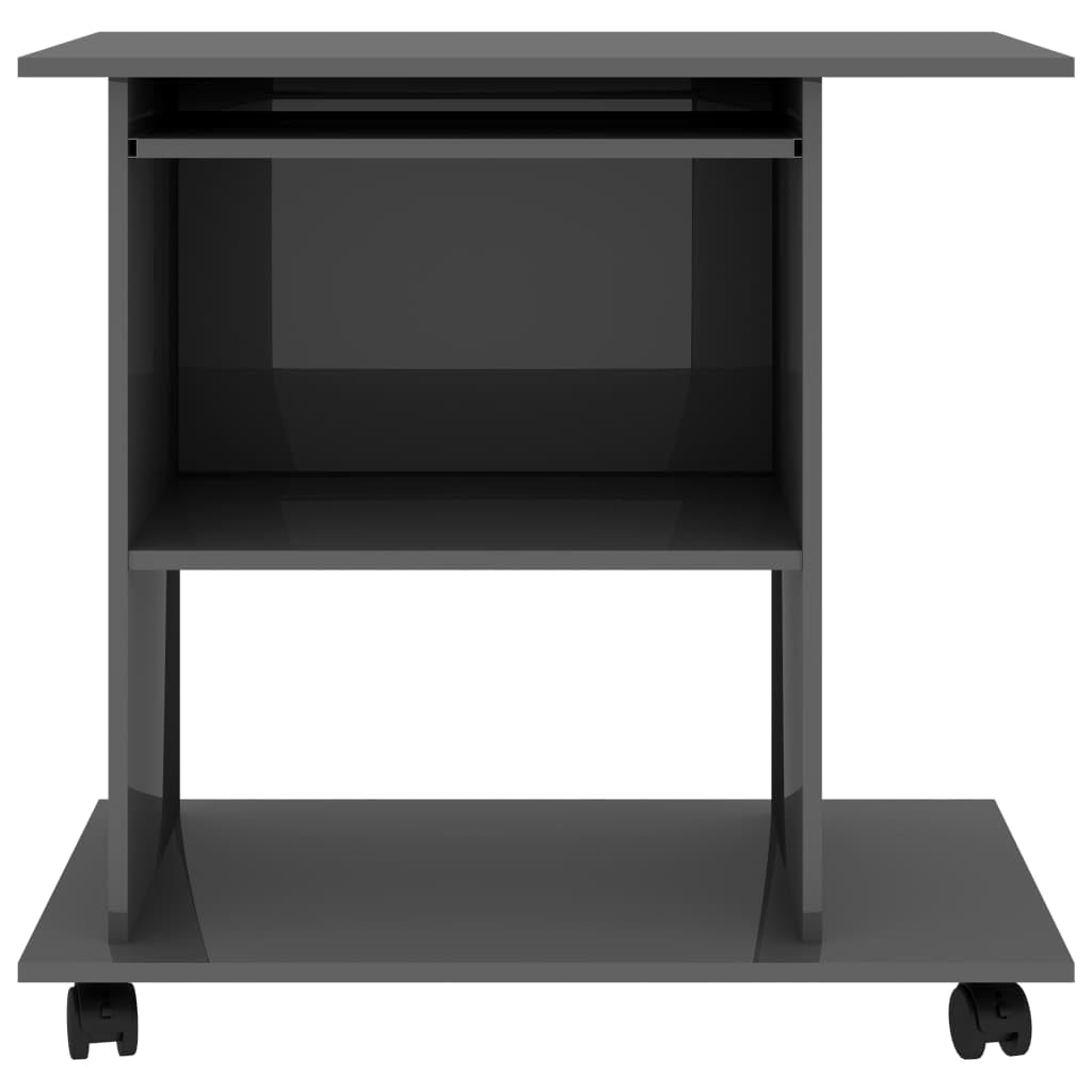 vidaXL Compact Computer Desk - Engineered Wood, Space-Saving High Gloss Gray, Designed for Laptop and Desktop with Sliding Keyboard Tray, CPU Shelf, 2 Extra Shelves, Easy Mobility with Pre-Install...