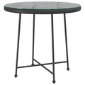 vidaXL Black Dining Table with Tempered Glass and Steel - 31.5 Diameter - UV- PE Rattan Tabletop - Includes Footpad for Enhanced