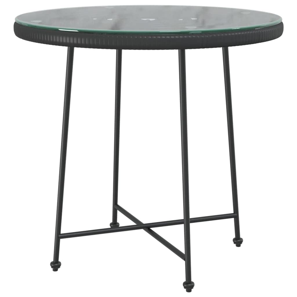 vidaXL Black Dining Table with Tempered Glass and Steel - 31.5 Diameter - UV- PE Rattan Tabletop - Includes Footpad for Enhanced