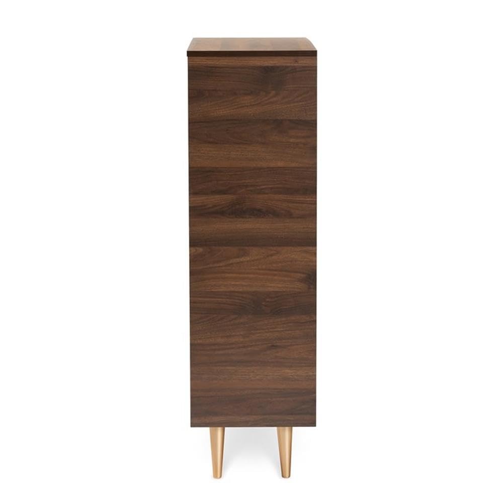 Baxton Studio Landen Mid-Century Modern Walnut Brown and Gold Finished Wood 2-Door Entryway Shoe Storage Cabinet
