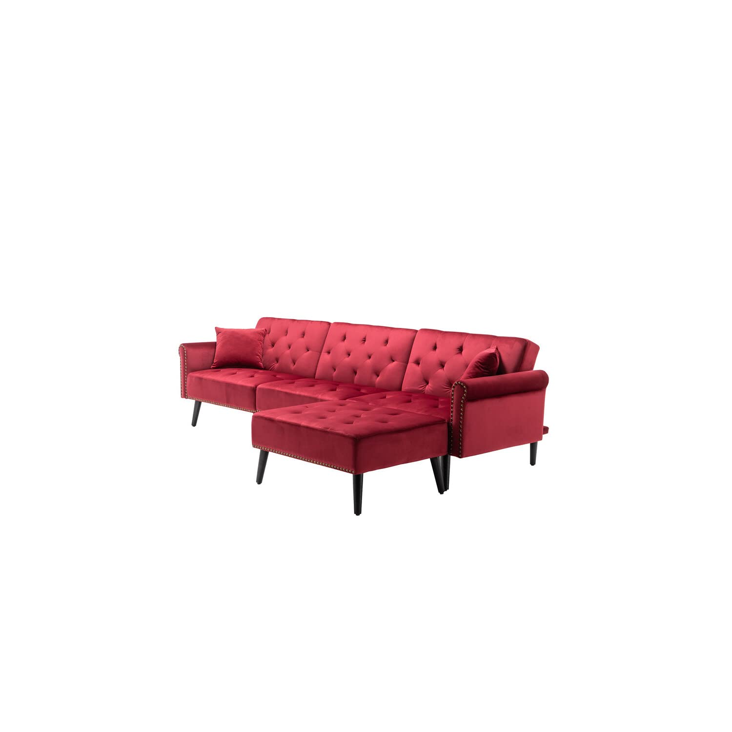 Lilola Home Piper Jujube Red Velvet Sofa Bed with Ottoman and 2 Accent Pillows
