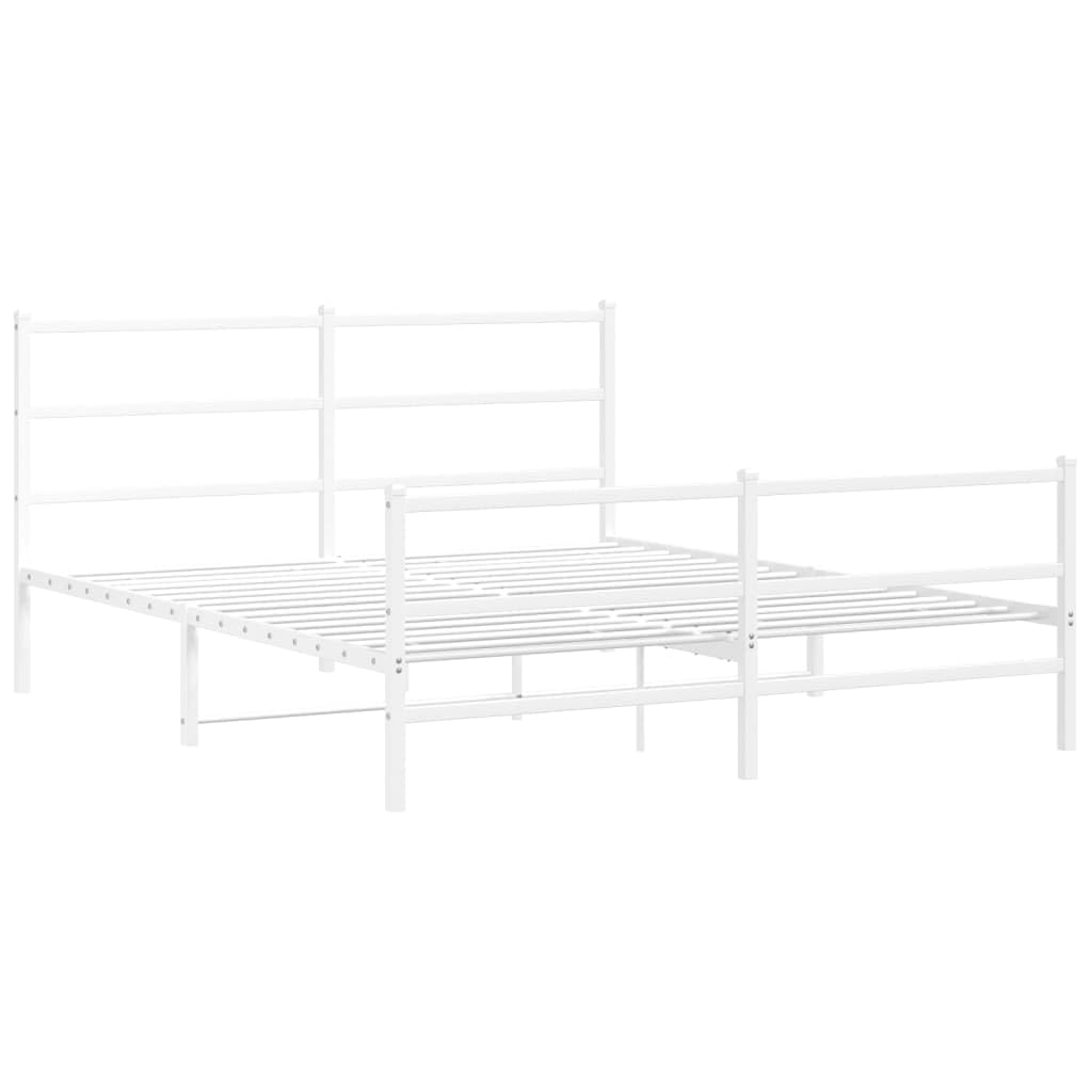 vidaXL White Metal Bed Frame with Headboard/Footboard - Steel Double Bed for Bedroom/Guest Room, 59.1x78.7 Mattress Size