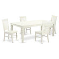 East West Furniture LGWE5-LWH-W 5 Piece Kitchen Table Set for 4 Includes a Rectangle Dining Room Table with Butterfly Leaf and 4 Solid Wood Seat Chairs, 42x84 Inch, Linen White